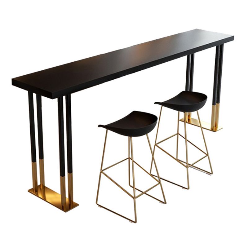 Rectangular Solid Wood Bar Table Modern Bar Table with Double Pedestal in Black