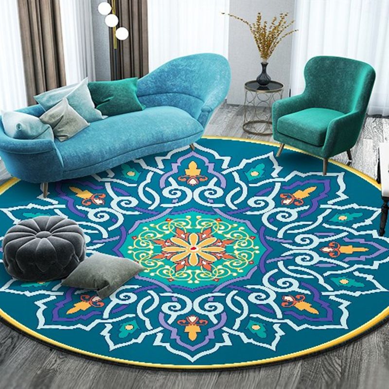 Bohemian Round Rug Polyester Rug Stain Resistant Rug for Living Room Bedroom