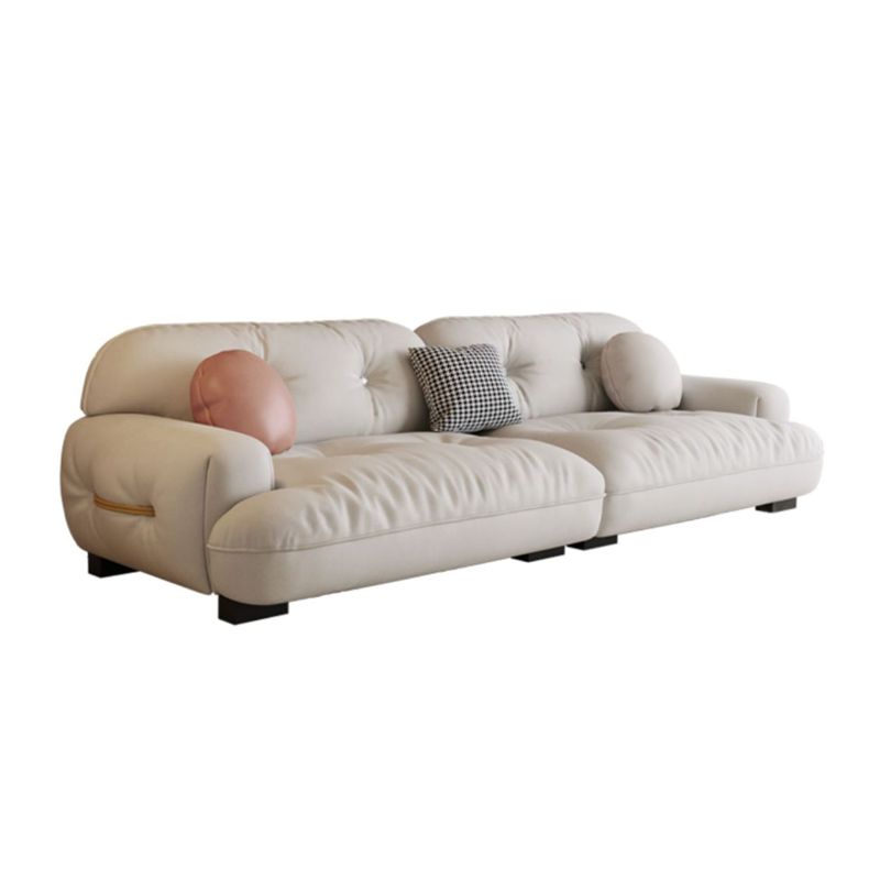 White Sofa with Built-in Armrest and Tufted Back Leather/techno Fabric Sectional