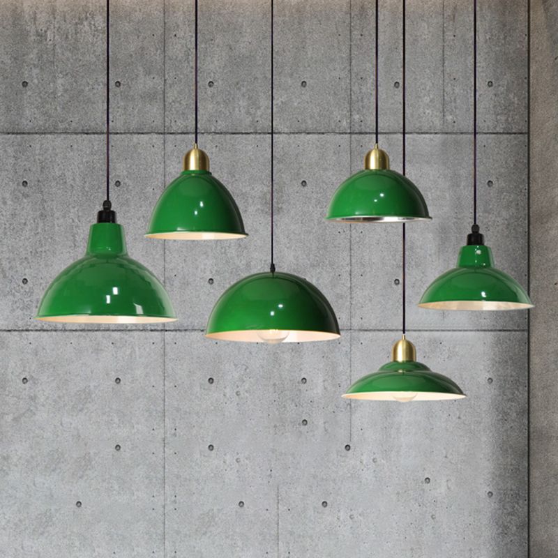 Industriële retro ronde hanglamp 1-hoofd metalen ophanging licht in zwartachtig groen