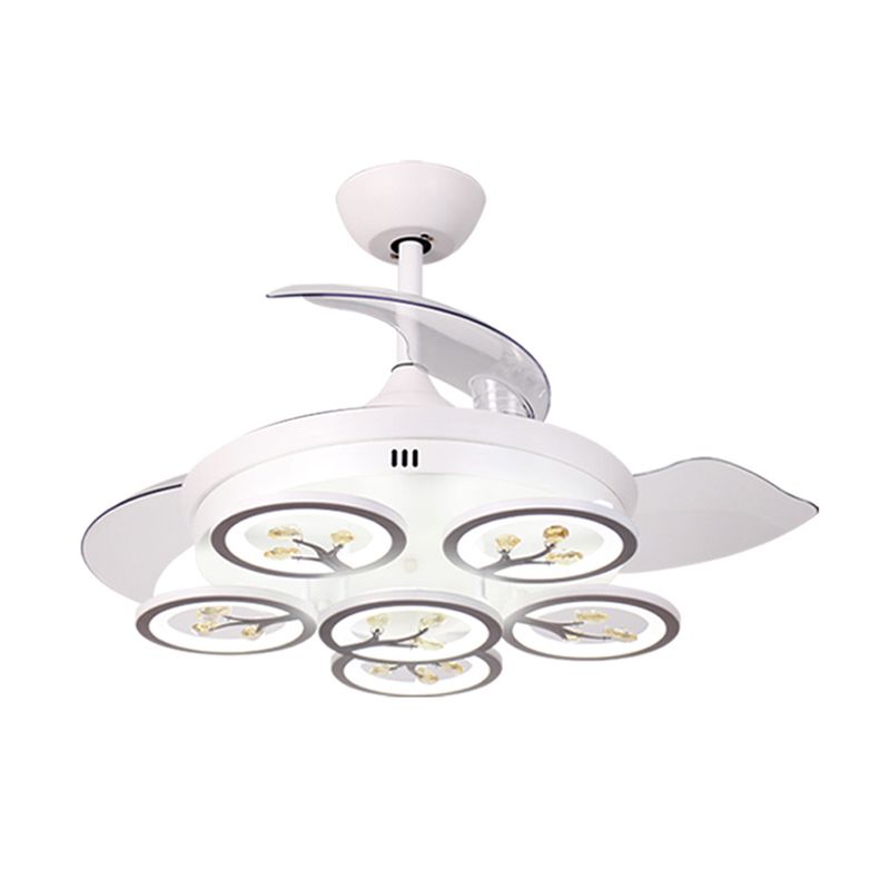 Bloemsalon Hangende ventilator Licht Moderne afgeschuinde kristal regendruppels LED Wit semi -spoeling met 4 messen, 42 "W