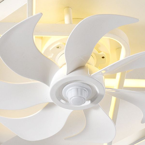 Square Minimalist Ceiling Fan in White Finish LED Fan Fixture