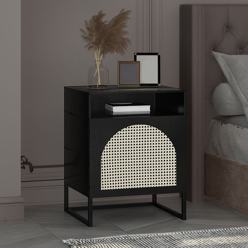 Modern Glass Nightstand Lower Shelf Bedside Cabinet with Door for Bedroom