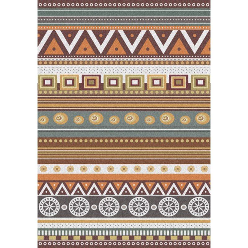 Brown Tribal Rug Polyester Geometric and Striped Pattern Rug Washable Non-Slip Backing Carpet for Living Room