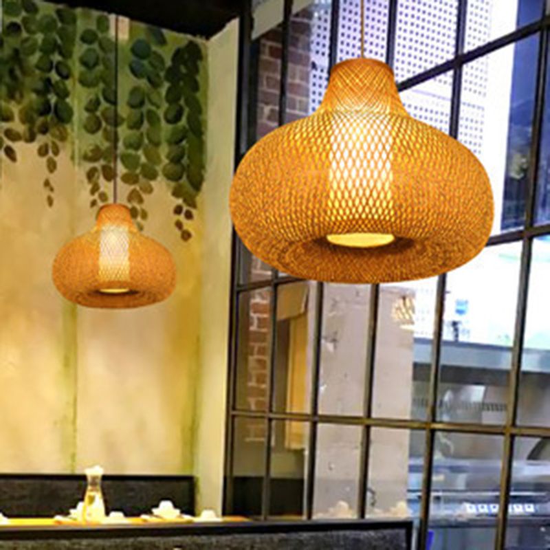 Fissaggi di illuminazione a sospensione a forma di pera cinese Rattan Appedisci la luce con cavo sospeso per il ristorante