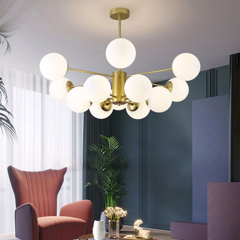 Gold Modern Chandelier with Milk White Glass Shade Suitable for Dining Room Bedroom