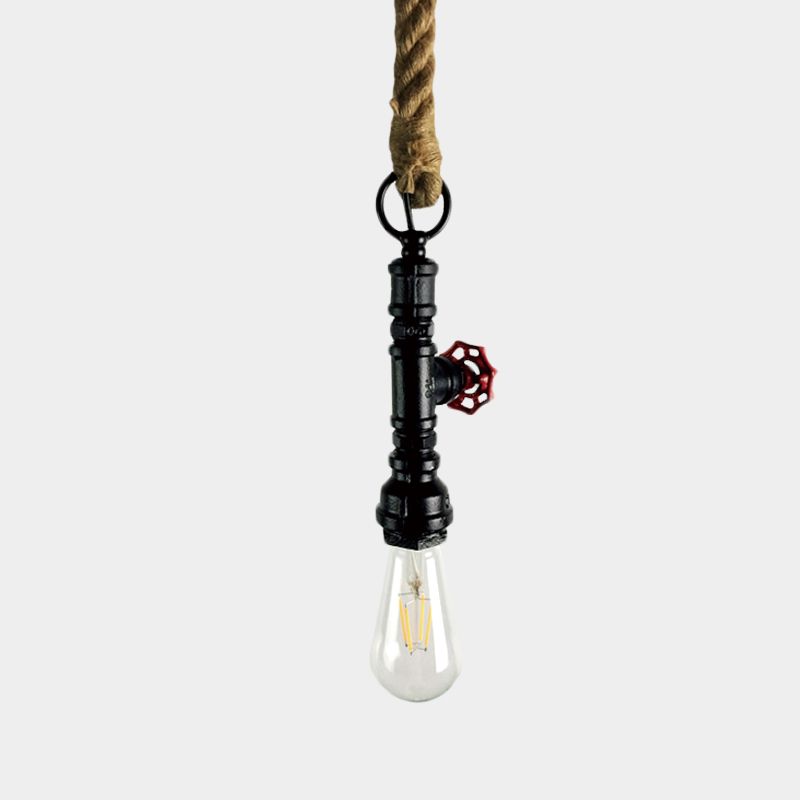 Pijp- en klep ijzer hanger licht vintage 1 lampstang hangende plafondlamp in zwart/zilver/koper met touwsnoer