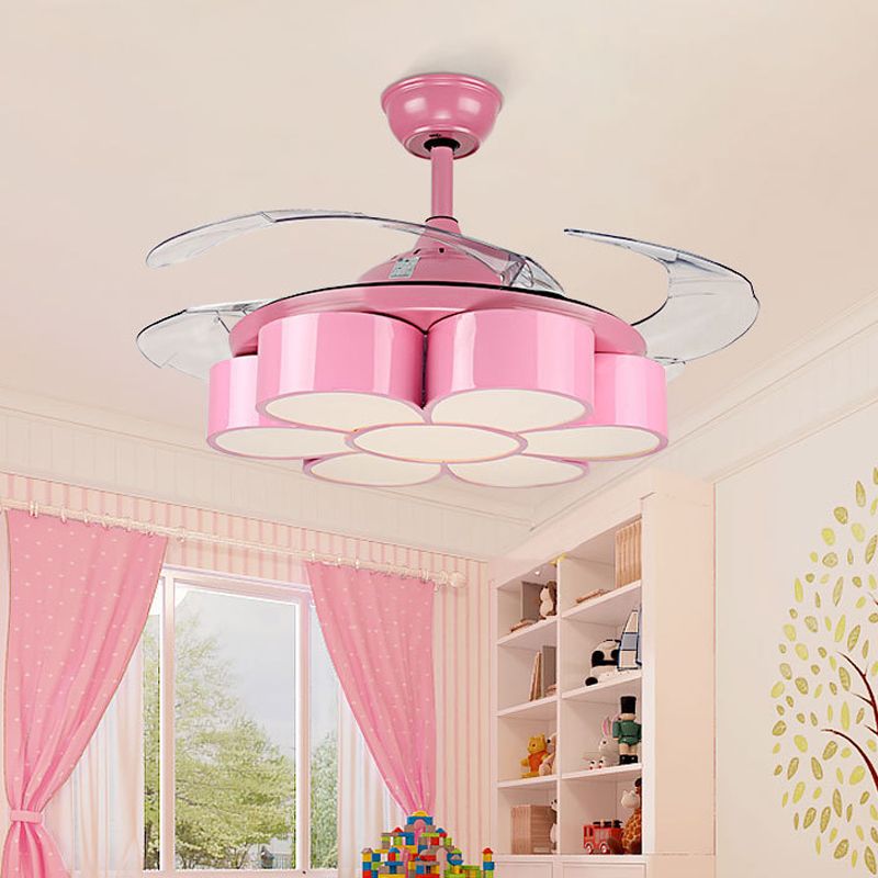 42 "W Flower Bedroom Plafond Éclairage Éclairage en métal LED LED LAMPE MONTÉE SEMI FUX EN ROSE avec 3 lames transparentes, télécommande / mur et télécommande