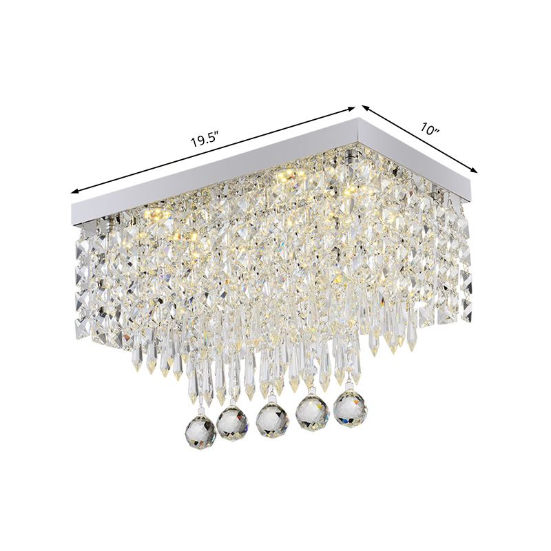 Clear Rectangle Flush Ceiling Light 19.5"/23.5" Dia LED Modern Crystal and Metal Ceiling Lamp for Kitchen