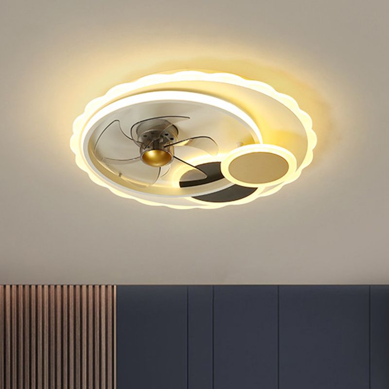 5-Blades Round Hanging Fan Light Contemporary Metal Dining Room LED Ceiling Mount Fixture in Black, 19.5" Width