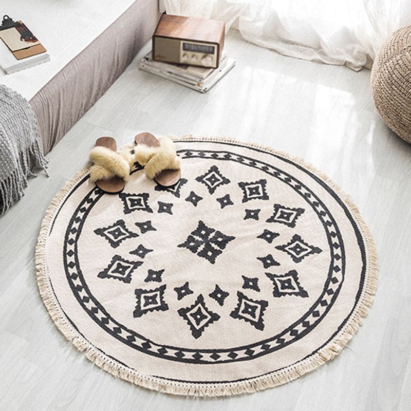 Moroccan Geometric Printed Rug Multi-Color Cotton Area Carpet Easy Care Pet Friendly Indoor Rug for Bedroom