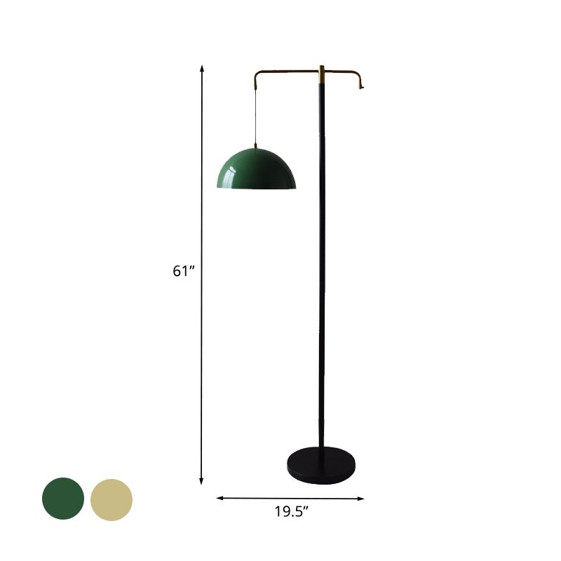 Green/Brass Dome Stand Up Lamp Simplicity 1 Bulb Metallic Floor Reading Light for Study Room