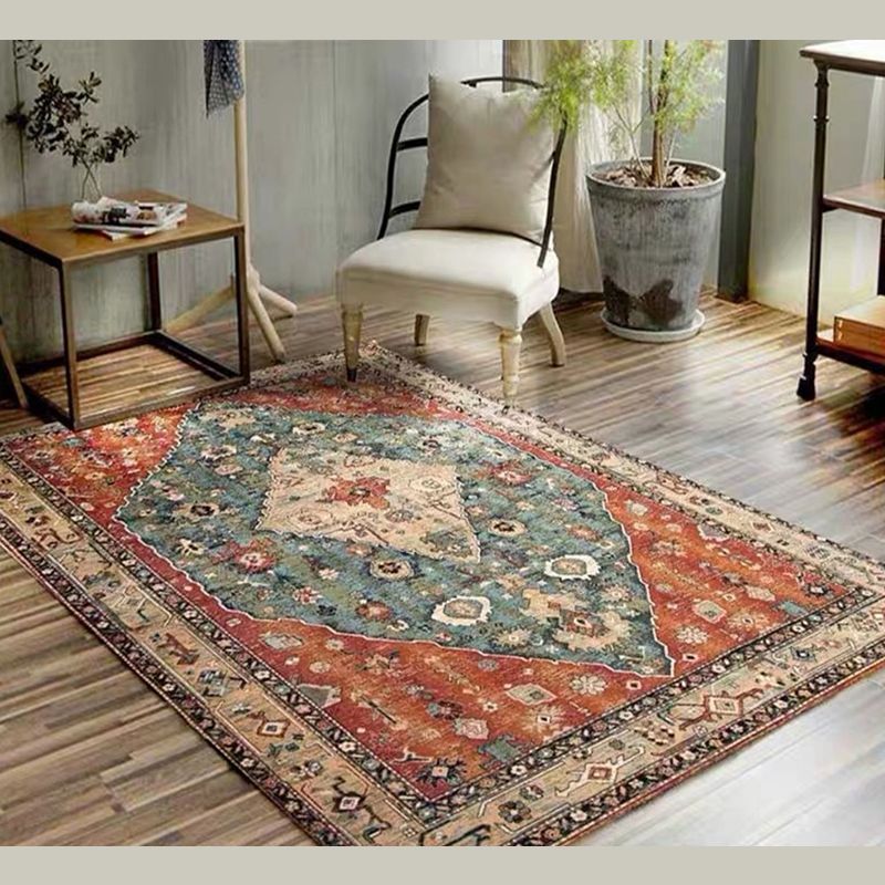 Moroccan Ethnic Style Carpet Polyester Area Rug Non-Slip Backing Indoor Carpet for Home Decoration