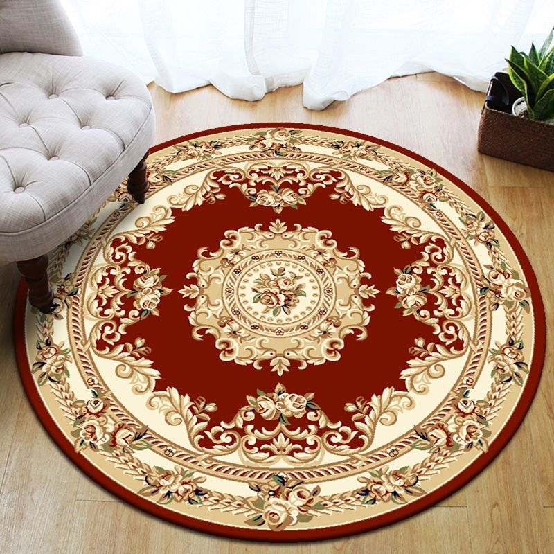 Retro Floral Printed Rug Multi Colored Polyster Indoor Rug Anti-Slip Pet Friendly Easy Care Area Carpet for Decoration