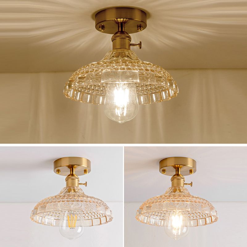 Colonial Style Aged Brass Flush Mount Opal Hand-blown Glass Ceiling Light Fixture