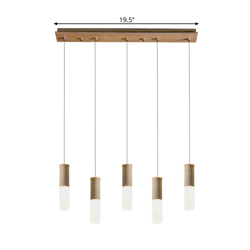 Luz de colgante LED de madera tubular contemporánea 1/5/7/7/9 lámpara colgante de techo de cocina con difusor