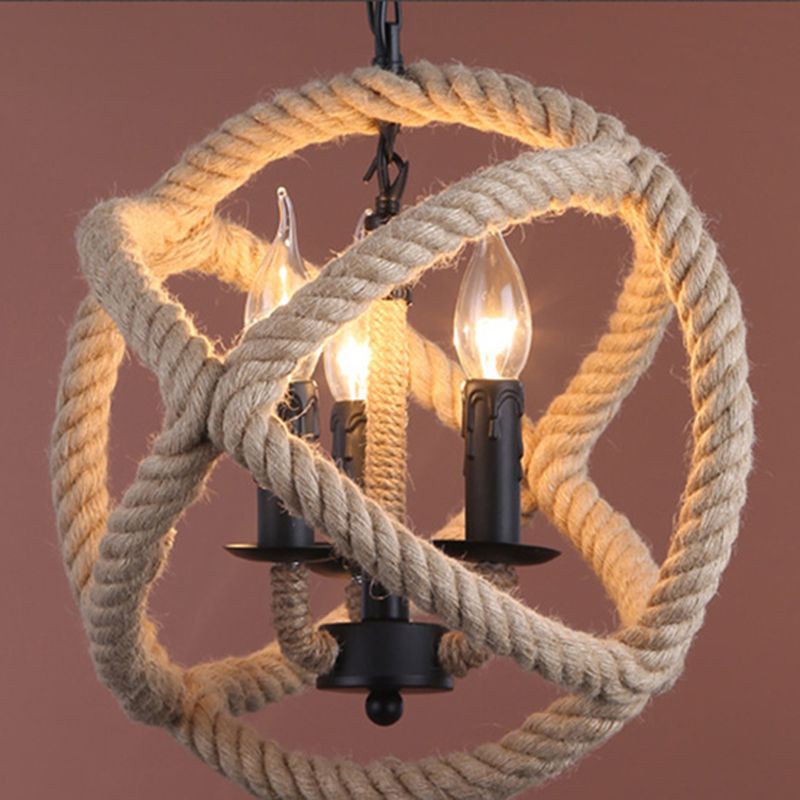 Industrial Multi Lights Pendant Light Fixtures Rope Globe Chandelier Lighting Fixture