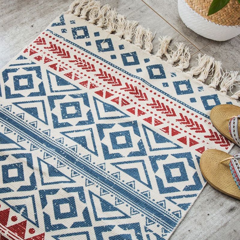 Multicolor Casual Indoor Rug Cotton Southwestern Print Rug Fringe Indoor Rug for Living Room