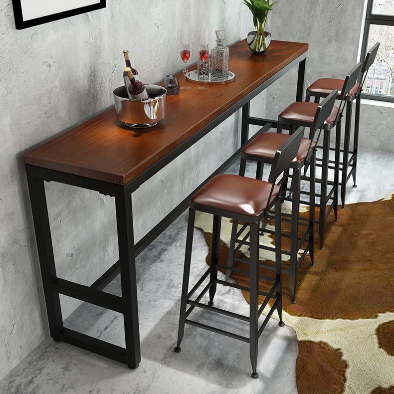 Pine Wood Bar Dining Table Industrial Bar Table with Trestle Base