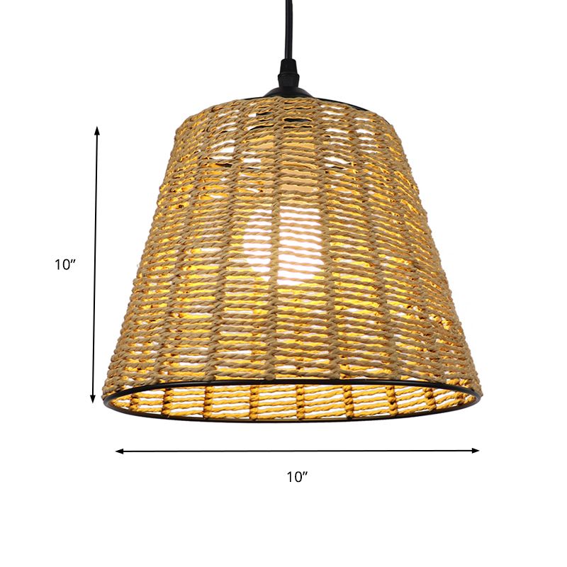 Bucket Hanging Leuchte moderne gewebte Rattan 1-Licht-Innenheizlampe in Beige