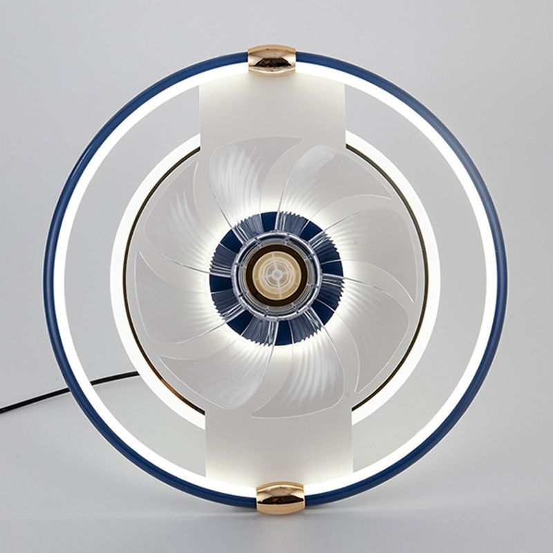 Macaron Ceiling Fan Light Fixture Circular LED Semi Flush Mount Light with Acrylic Shade for Bedroom