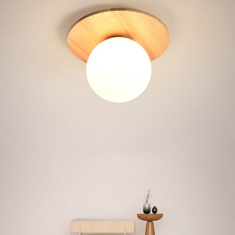 Modern Simple Ceiling Lamp Ball Shape Wooden Ceiling Light for Bedroom