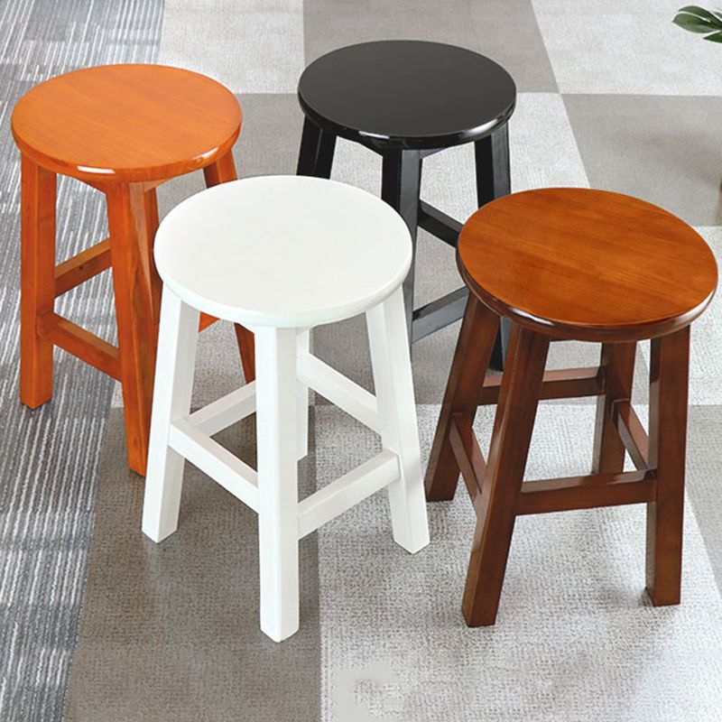 Backless Solid Wood Round High Chair Industrial Wooden Counter Chair with 4 Legs