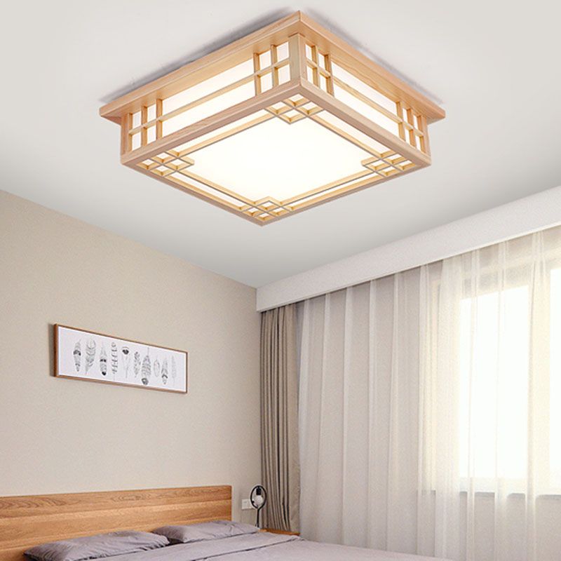 Modern Flush Mount Square LED Ceiling Light with Wood for Bedroom