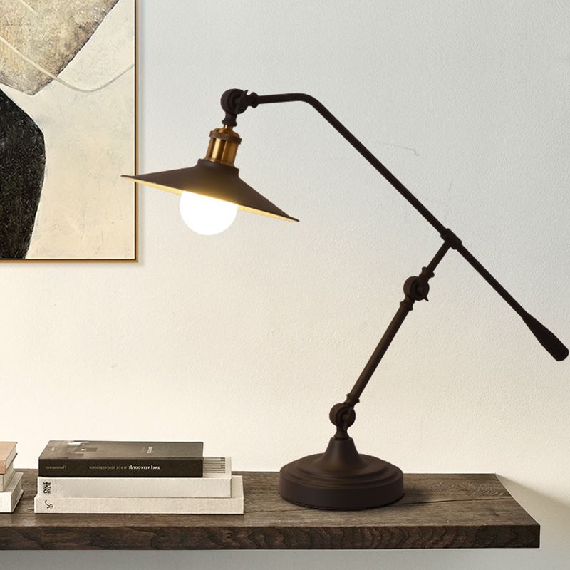 Single Wide Flared Reading Lamp Industrial Matte Black Metal Table Light with Balance Arm