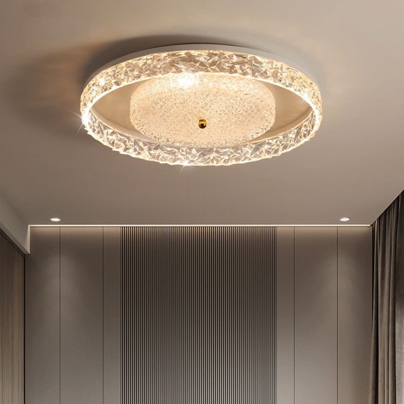 Contemporary Ceiling Light Round LED Flush Mount Light with Crystal for Living Room