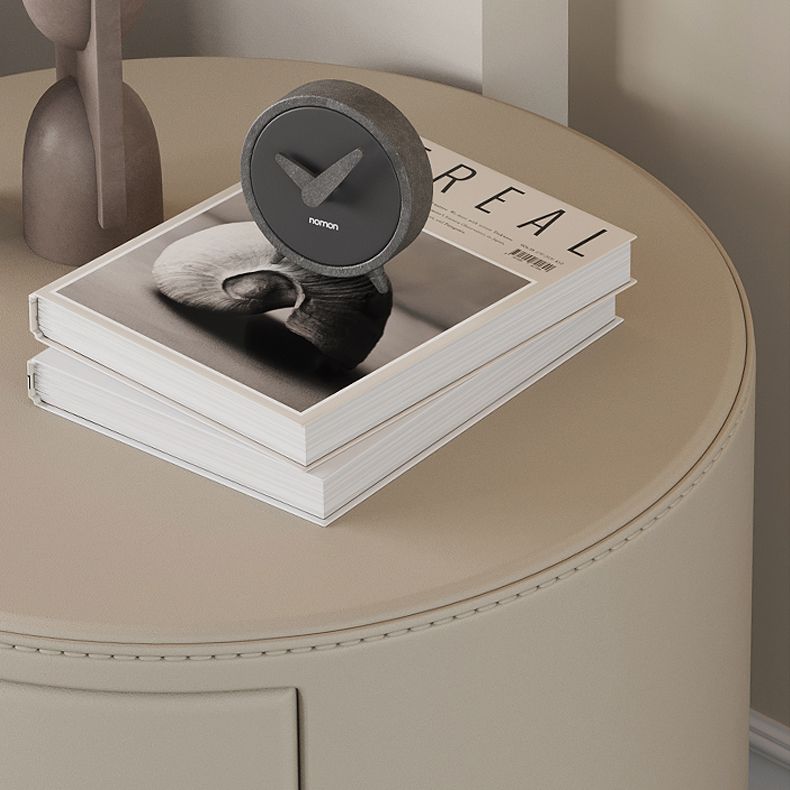 Faux Leather Oval Nightstand with 2-Drawer Wood Bedside Table for Nursery