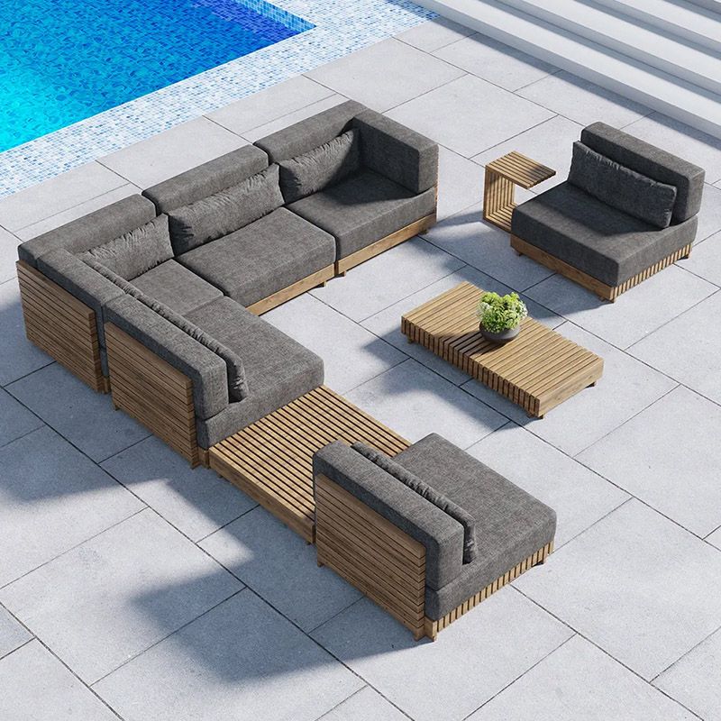 Contemporary Water Resistant Patio Sofa Wood Outdoor Patio Sofa