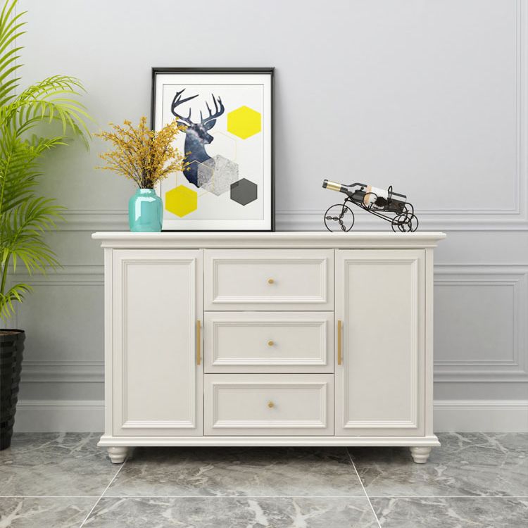 Contemporary White Buffet Sideboard Solid Wood Sideboard Cabinet with Drawers and Doors