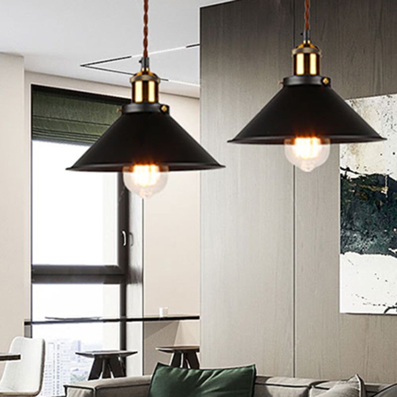 Black 1 Light Pendant Ceiling Lights Industrial Metal Cone Shaped Pendant Lights