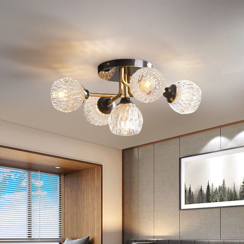 Modern Minimalist Style Spherical Ceiling Mount Light Fixture Glass 5 Lights Semi Flush Pendant Light