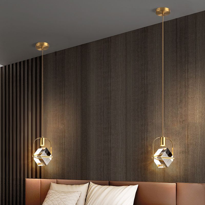 Postmodern Crystal Pendant Light Geometric Gold Hanging Pendant for Bedroom