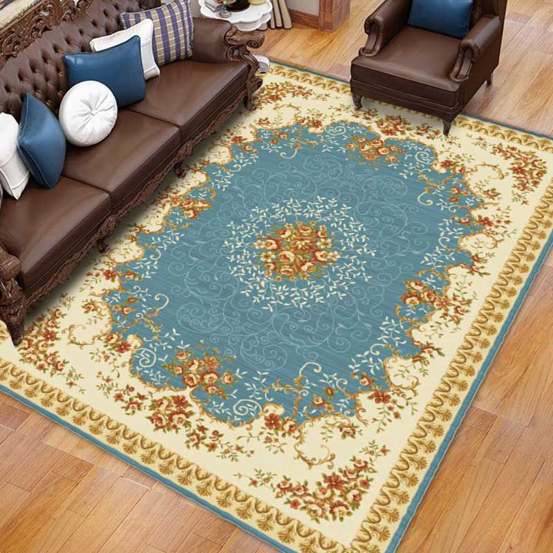 Rapis bleu de style européen Polyester Area Tapis Tacon résistant à un tapis de soins faciles à domicile pour décoration intérieure