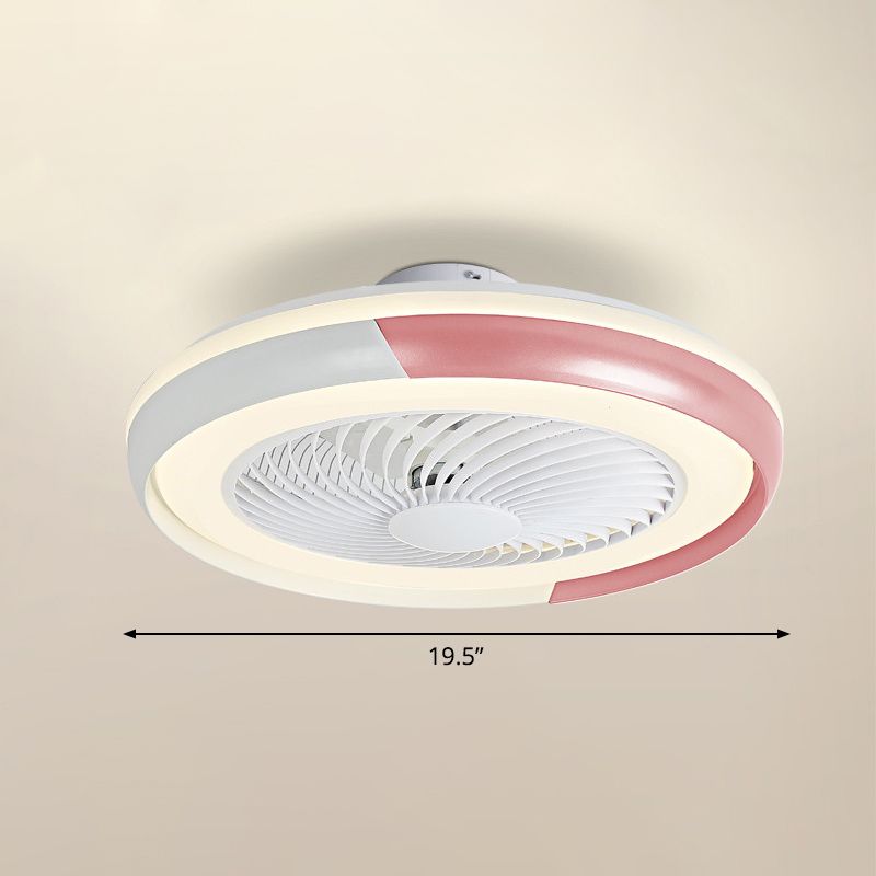 19.5 "de ancho Macaron Round 5 Lámpara de ventilador de techo Acrílico Dormitorio LED LED SEMI FLUSH, control remoto