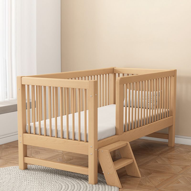 Natural Farmhouse Nursery Crib in Solid Wood with Guardrail Crib