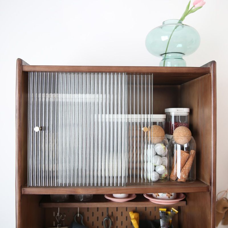 Traditional Glass Doors Solid Wood Storage Cabinet for Dining Room