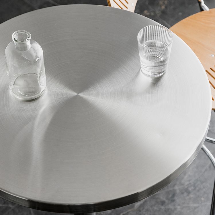 Modern Silver Metal Counter Table with Round Table Top Silver Pedestal Table