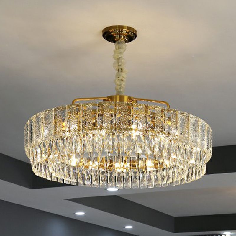 Light Tan Circular Chandelier Lamp Postmodern K9 Crystal Hanging Lamp for Bedroom