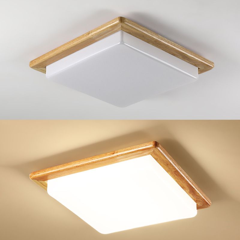 Square Shape Wood Flush Ceiling Light Modern 1 Light Flush Mount Light Fixture in Brown