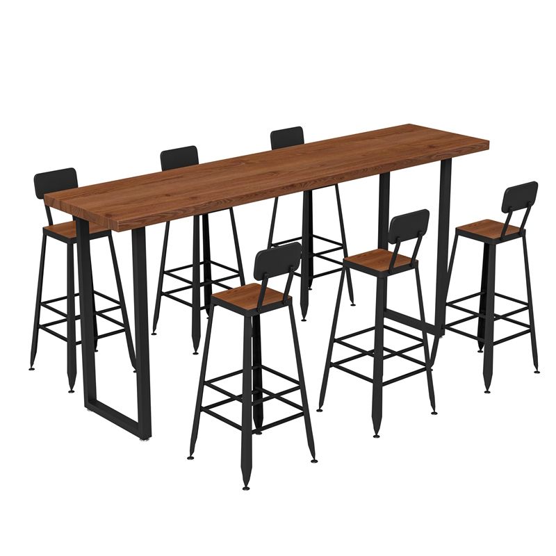 Solid Wood Bar Dining Table Industrial Rectangle Bar Table with Sled Base in Black