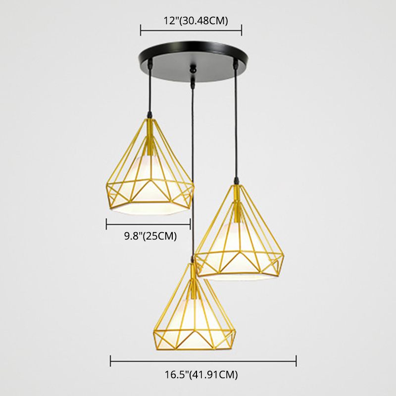 Diamond Iron Cluster Pendant Lighting Post-Modern Restaurant Hanging Lamp in  Gold