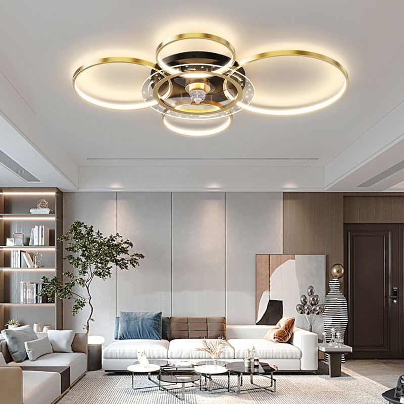 Modernism Golden 4-Light Ceiling Fan Lamp LED Ceiling Fan Light for Living Room