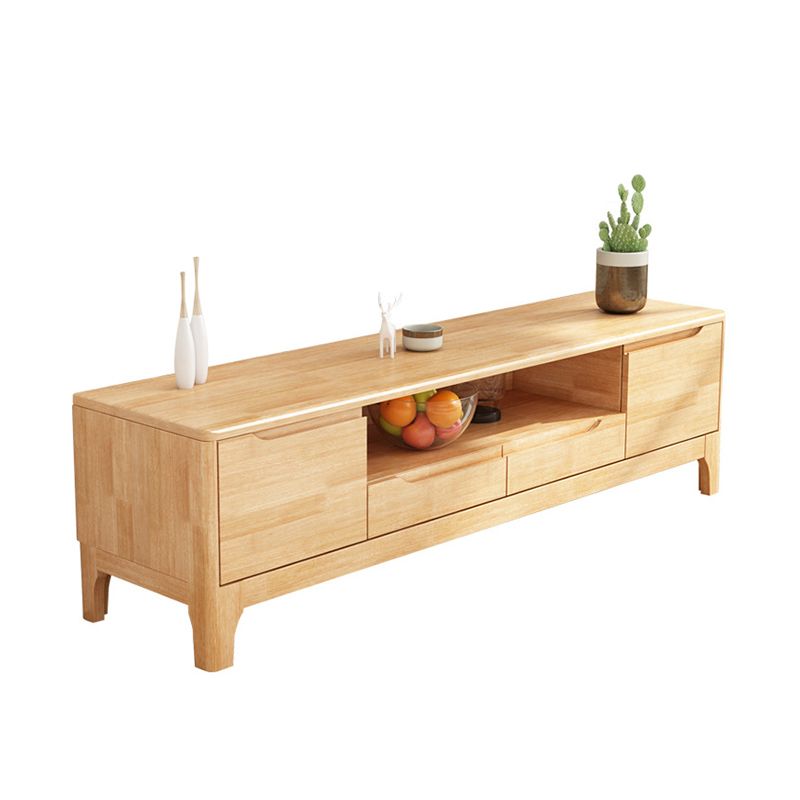 Contemporary Rubber Wood TV Stand Console Open Storage TV Media Stand for Living Room