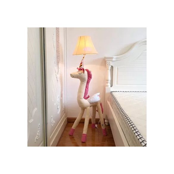 Kids Bedroom Unicorn Floor Light with Bell Shade Fabric 1 Light Cartoon Floor Lamp