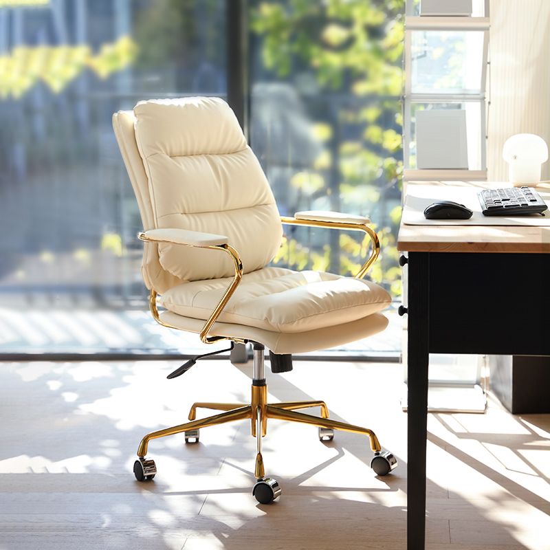 Modern Upholstered Office Chair Fixed Arms No Distressing Desk Chair with Wheels