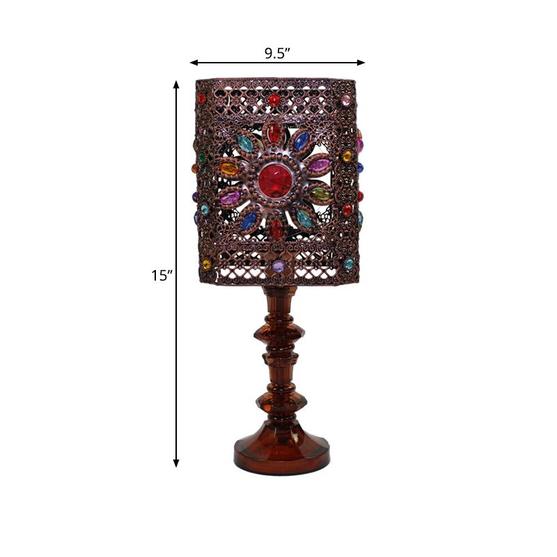 Metal Red/Purple Table Lamp Rectangle/Cylinder 1 Head Art Deco Nightstand Lighting for Dining Room